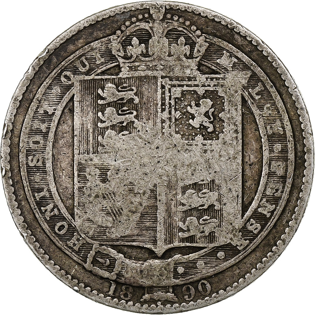 Great Britain, Victoria, Shilling, 1890, British Royal Mint, Silver, VF(20-25)