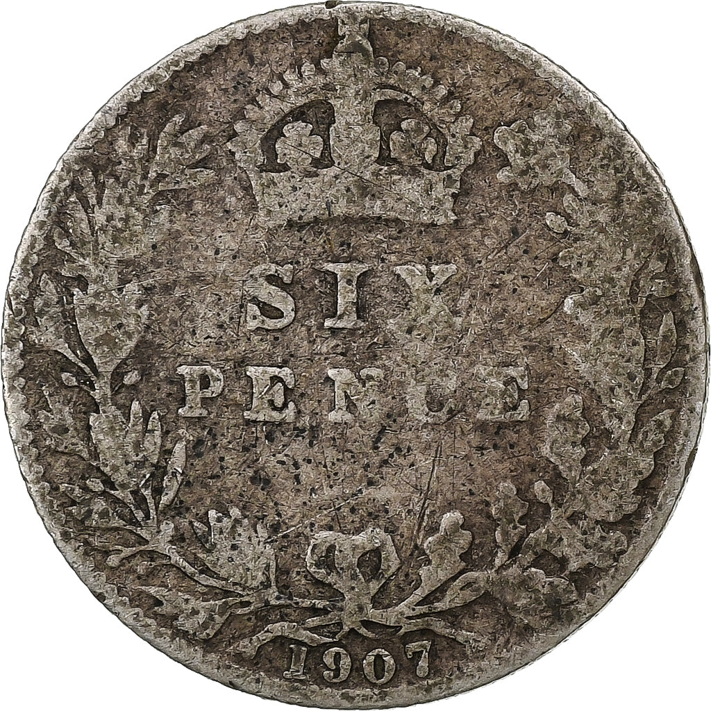Great Britain, Edward VII, 6 Pence, 1907, British Royal Mint, Silvered bronze