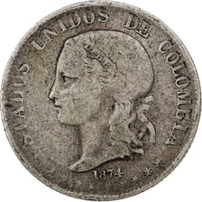 Colombia, 2 Decimos, 1874, Medellin, Silver, VF(20-25)