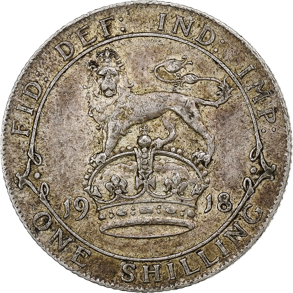 Great Britain, George V, Shilling, 1918, British Royal Mint, Silver, VF(20-25)