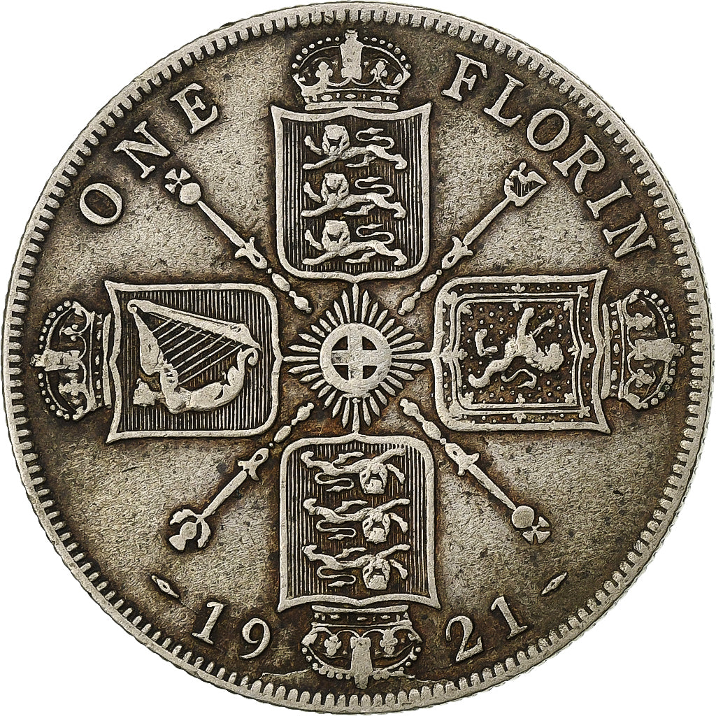 Great Britain, George V, Florin, 1921, British Royal Mint, Silver, VF(20-25)
