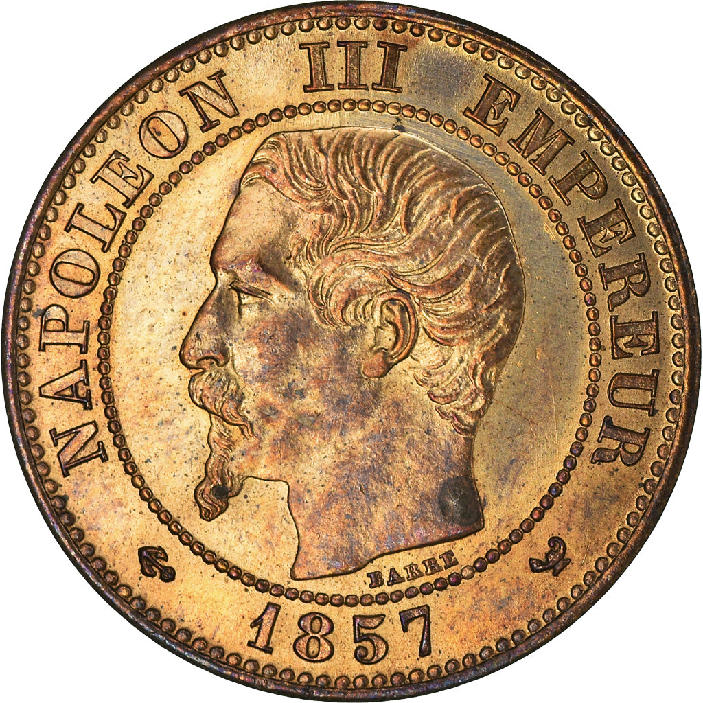 Moneta, Francja, Napoleon III, 2 Centimes, 1857, Lille, MS(63), Brązowy