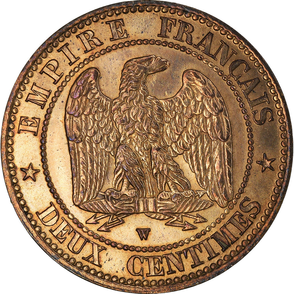 Moneta, Francja, Napoleon III, 2 Centimes, 1857, Lille, MS(63), Brązowy