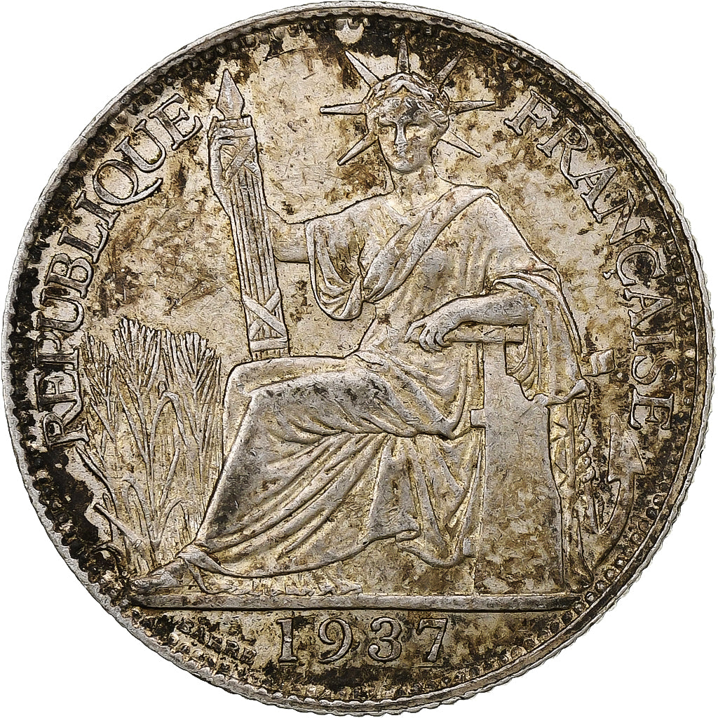 French Indochina, 20 Cents, 1937, Paris, Silver, EF(40-45)