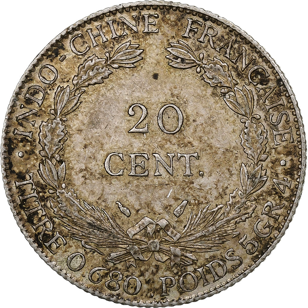 French Indochina, 20 Cents, 1937, Paris, Silver, EF(40-45)