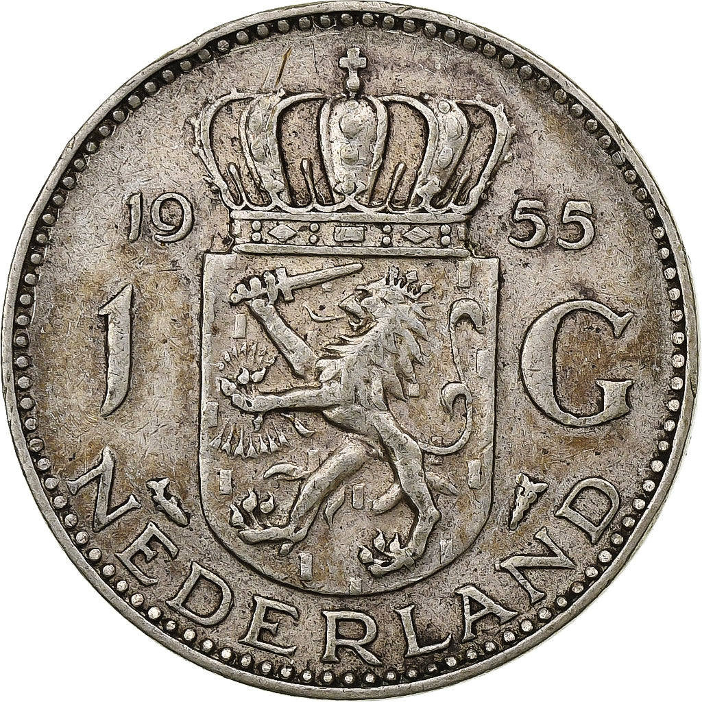 Países Baixos, Juliana, Gulden, 1955, Utrecht, Prata, VF(20-25)