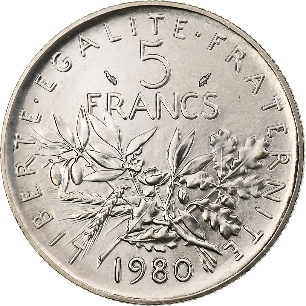 Francia, 5 Francs, Semeuse, 1980, Pessac, Rame-nichel, SPL, Gadoury:771