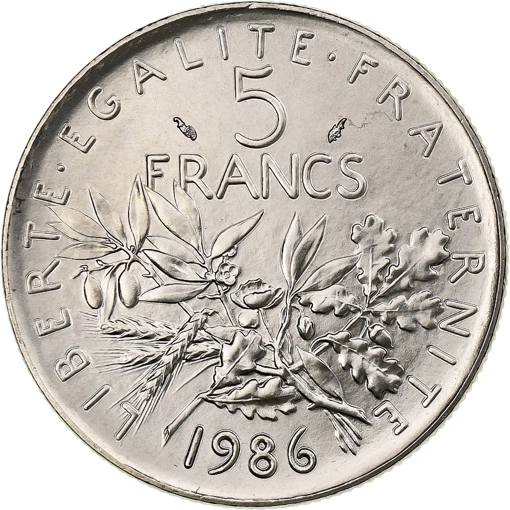 Francia, 5 Francs, Semeuse, 1986, Pessac, Rame-nichel, FDC, Gadoury:771