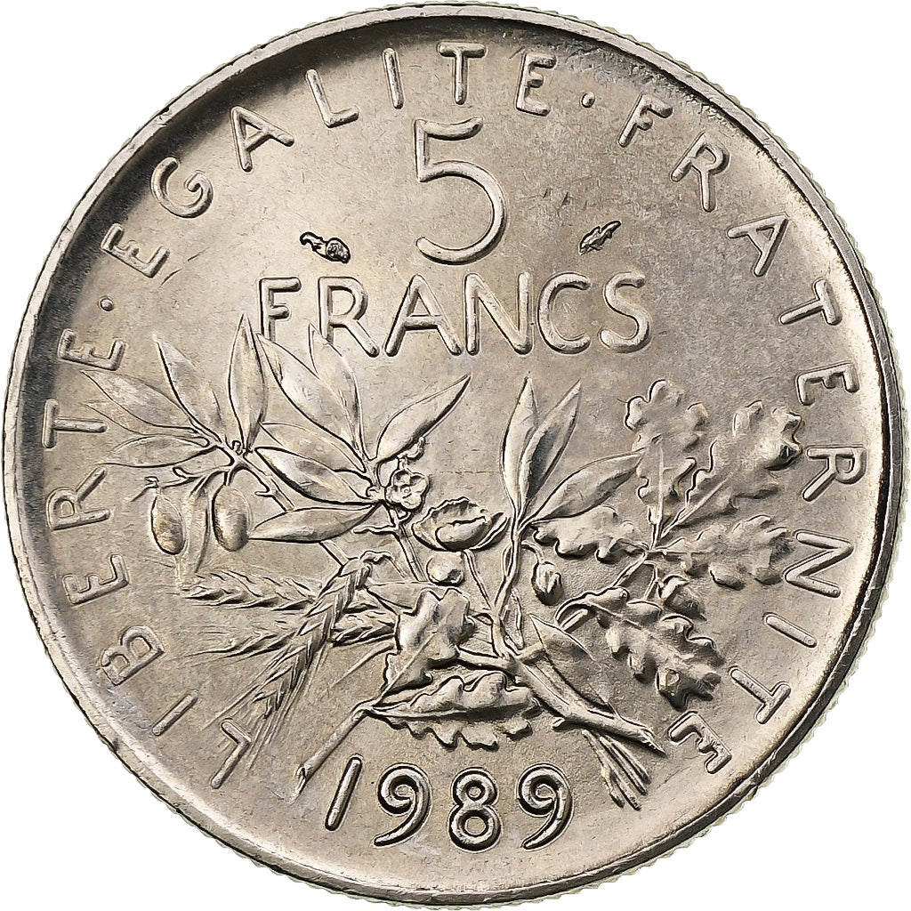 Francia, 5 Francs, Semeuse, 1989, Pessac, Rame-nichel, SPL, Gadoury:771