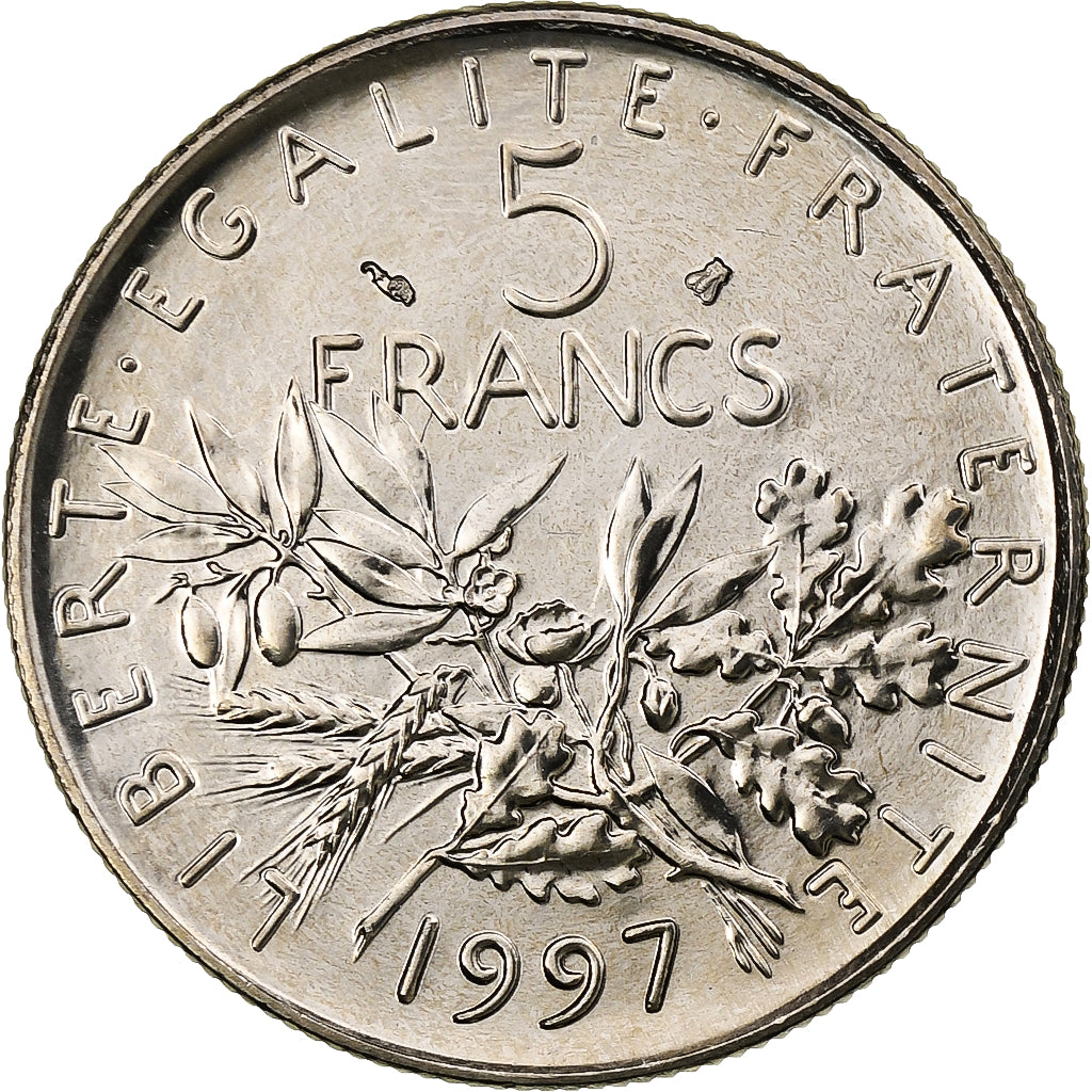 Francia, 5 Francs, Semeuse, 1997, Pessac, Rame-nichel, SPL, Gadoury:771