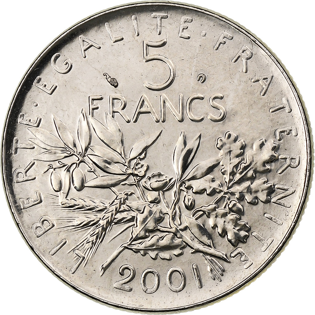 Francia, 5 Francs, Semeuse, 2001, Pessac, Rame-nichel, SPL, Gadoury:771