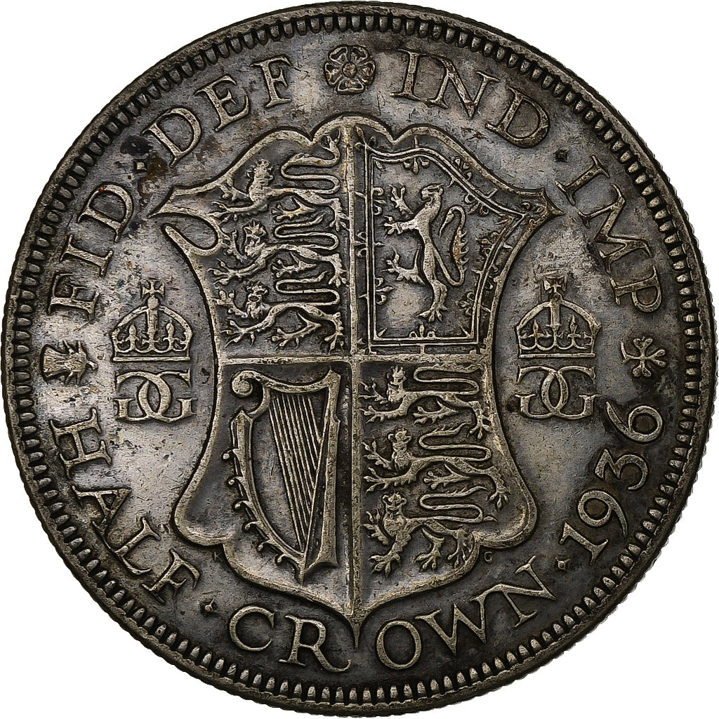 Grã-Bretanha, George V, Half crown, 1936, British Royal Mint, Prata, VF(30-35)