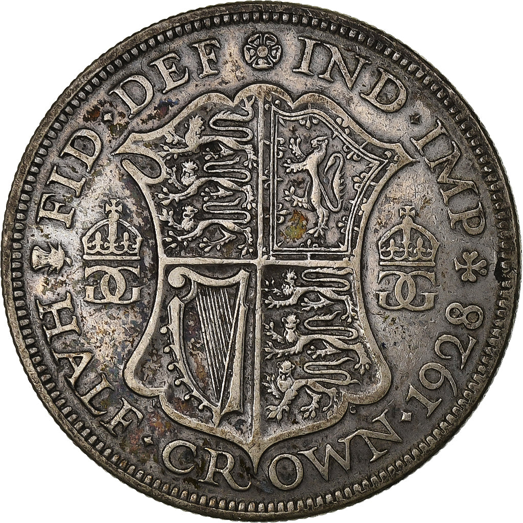 Grã-Bretanha, George V, Half crown, 1928, British Royal Mint, Prata, VF(30-35)