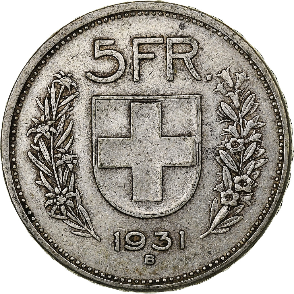 Suiza, 5 Francs, 1931, Bern, Plata, BC+