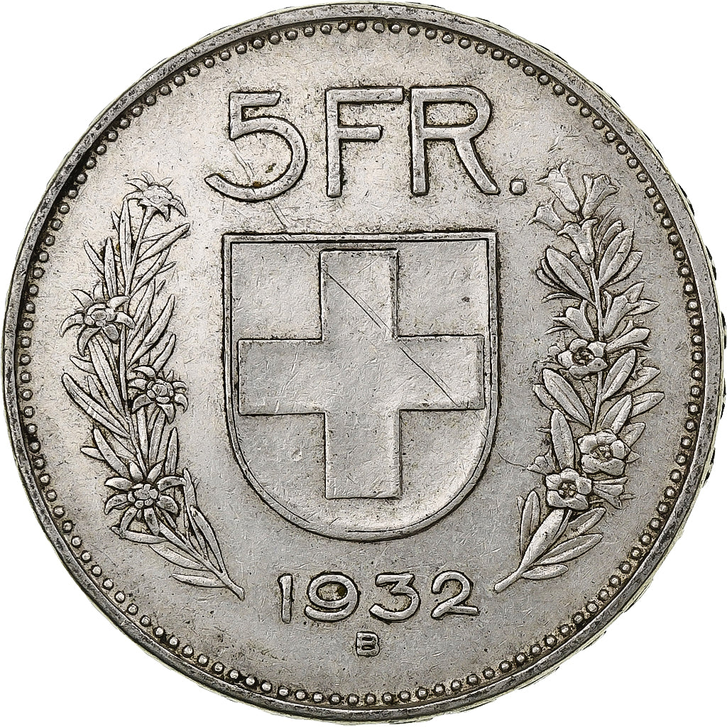 Suiza, 5 Francs, 1932, Bern, Plata, MBC