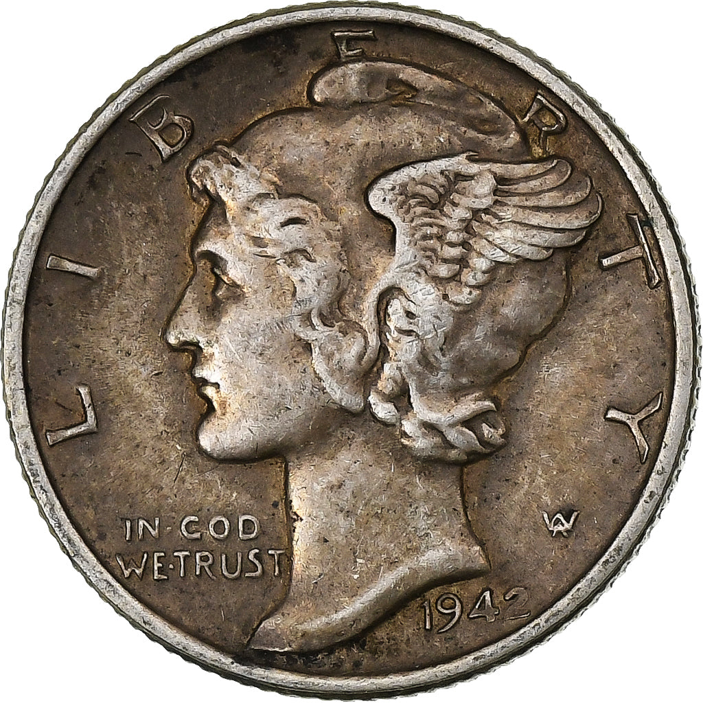Stati Uniti, Mercury Dime, 1942, Philadelphia, Argento, MB+