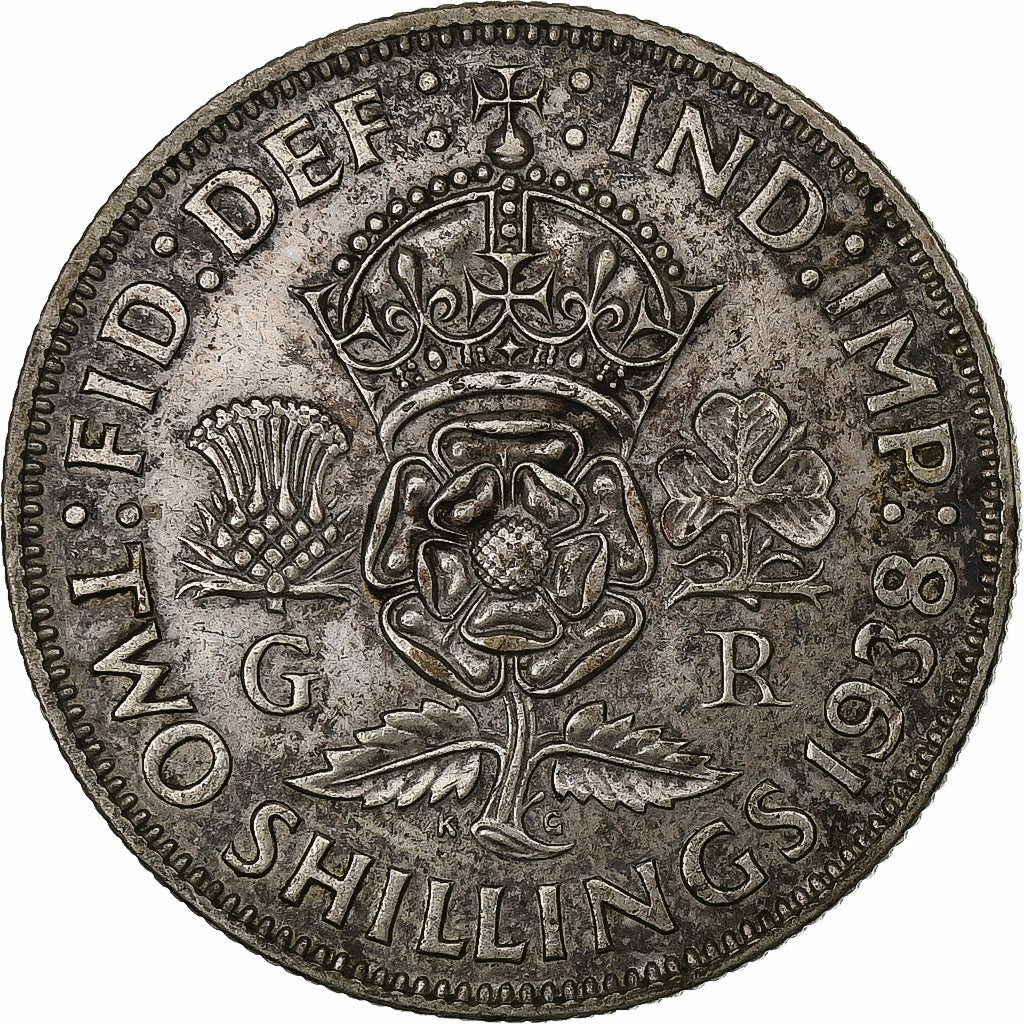 Wielka Brytania, George VI, 2 Shillings, 1938, British Royal Mint, Srebro