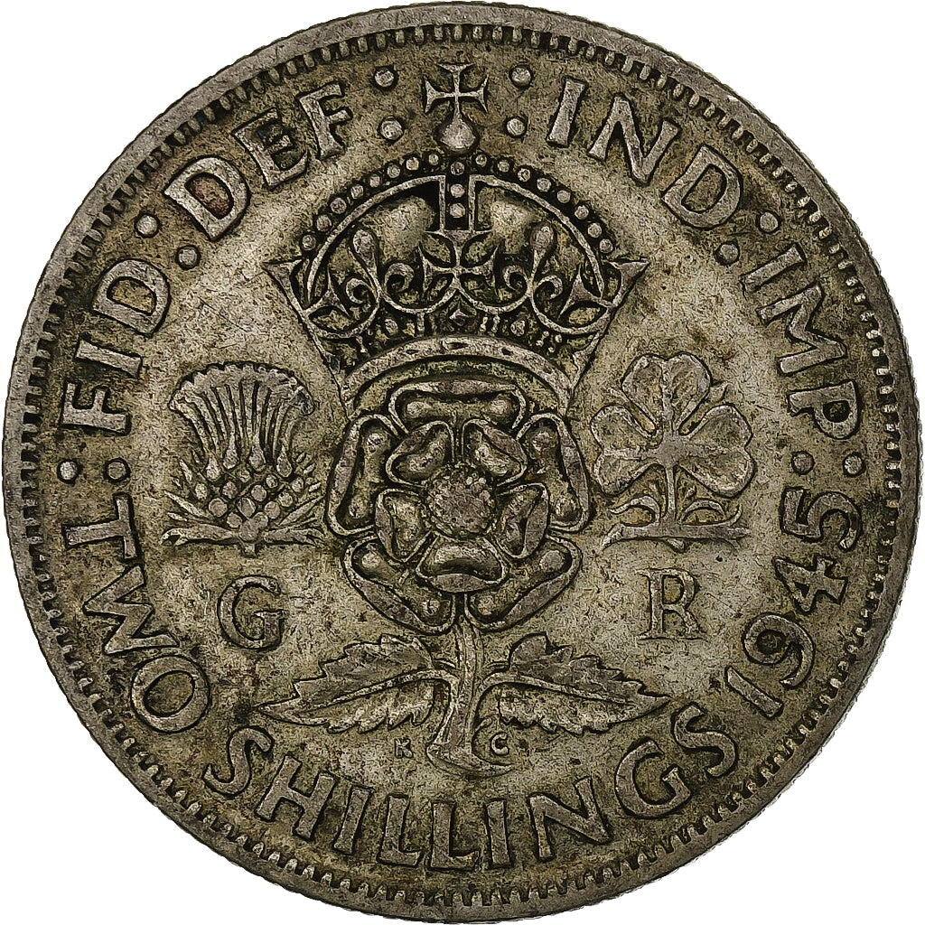 Grande-Bretagne, George VI, 2 Shillings, 1945, British Royal Mint, Argent, TB