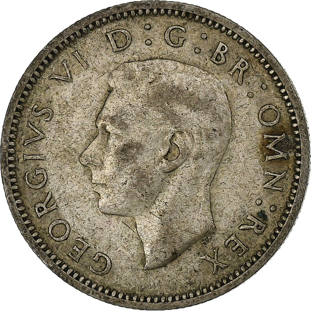 Grã-Bretanha, George VI, 6 Pence, 1945, British Royal Mint, Prata, VF(20-25)