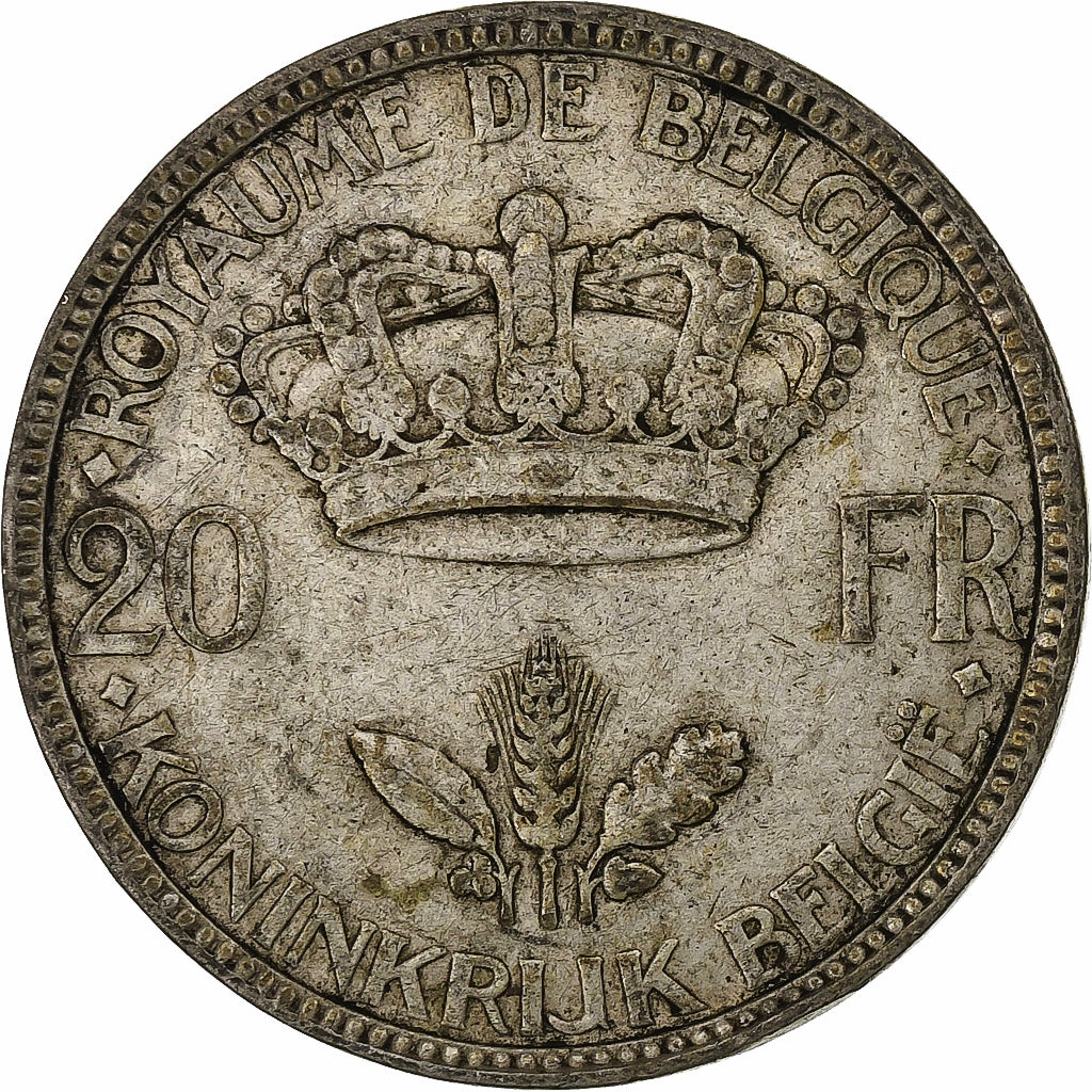 Bélgica, 20 Francs, 1935, Brussels, Prata, VF(30-35)