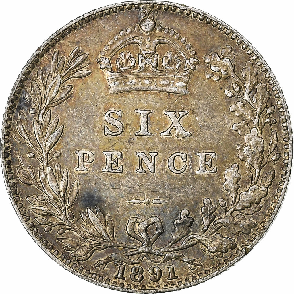 Grã-Bretanha, Victoria, 6 Pence, 1891, British Royal Mint, Prata, VF(30-35)