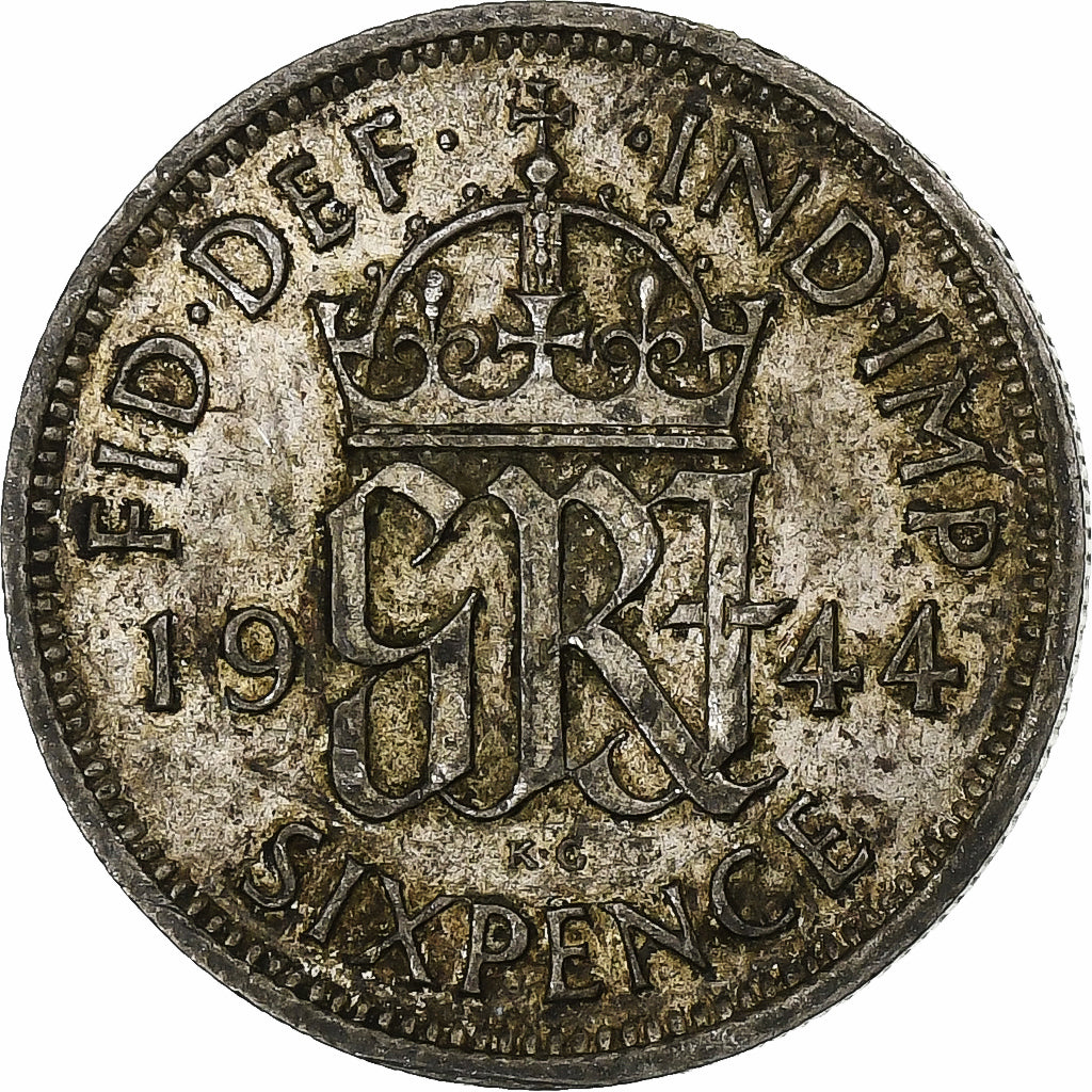 Great Britain, George VI, 6 Pence, 1944, British Royal Mint, Silver, VF(20-25)