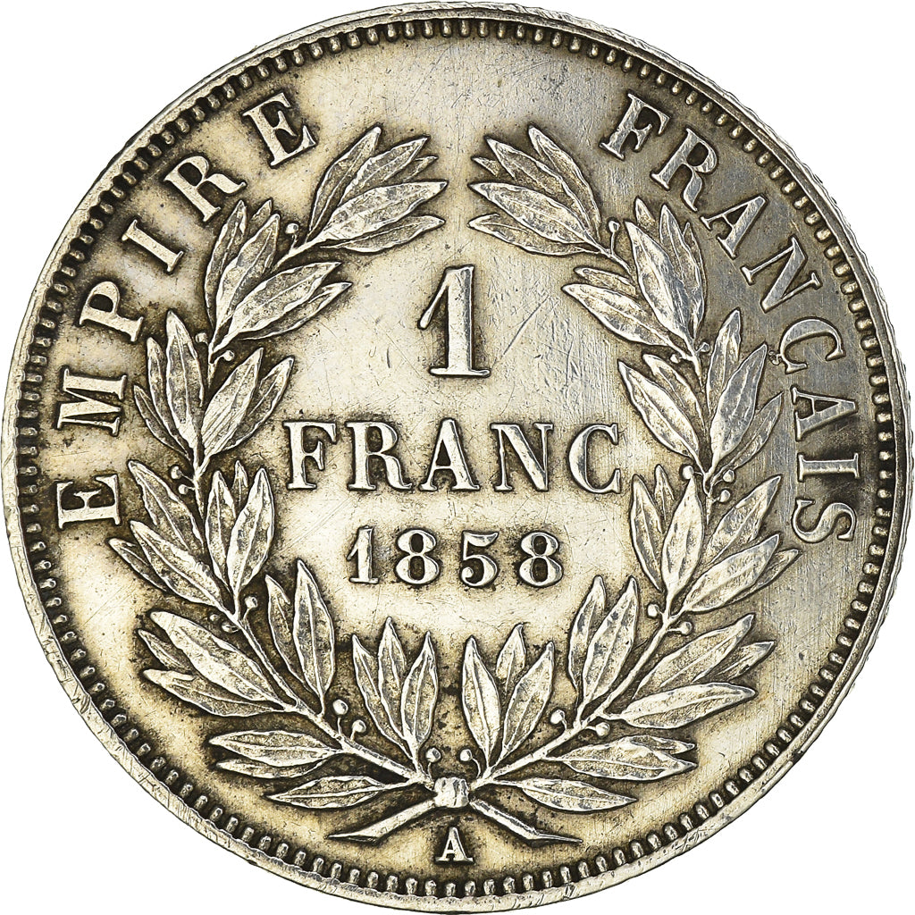 Münze, Frankreich, Napoleon III, Franc, 1858, Paris, SS+, Silber, KM:779.1