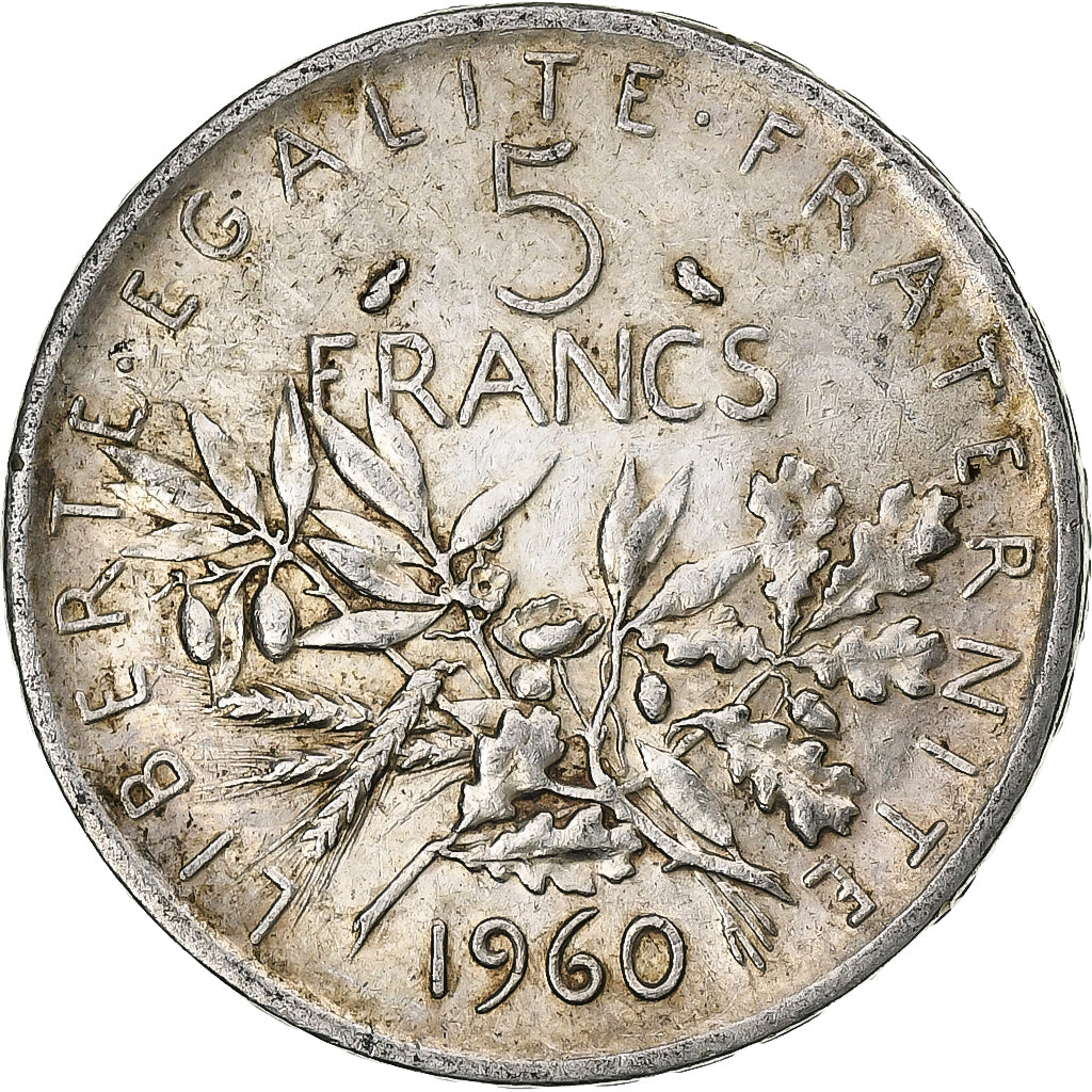 France, 5 Francs, Semeuse, 1960, Paris, Silver, EF(40-45)