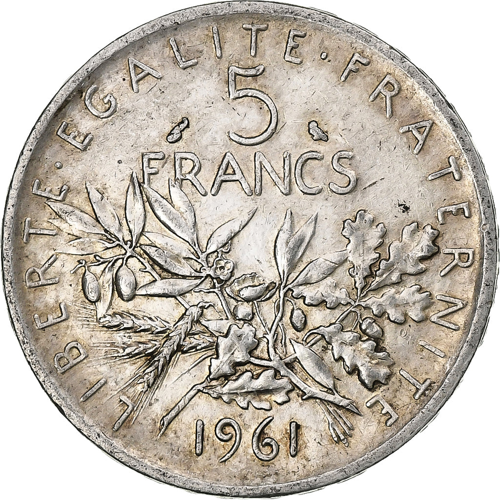 France, 5 Francs, Semeuse, 1961, Paris, Silver, VF(30-35)