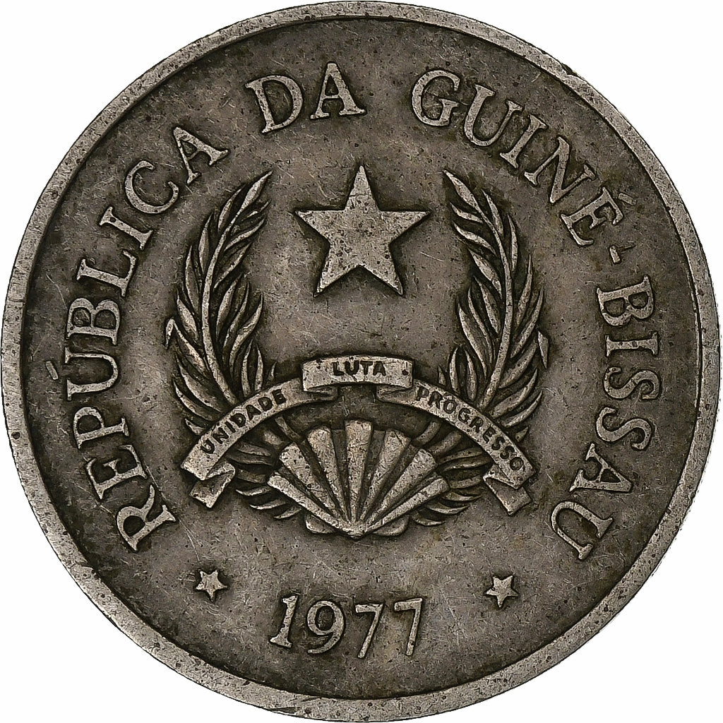 Guinea-Bissau, 5 Pesos, 1977, Llantrisant, Copper-nickel, EF(40-45)