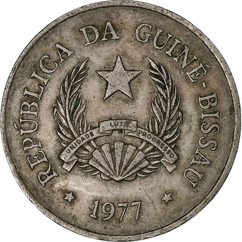 Guinea-Bissau, 20 Pesos, 1977, Llantrisant, Copper-nickel, VF(30-35)