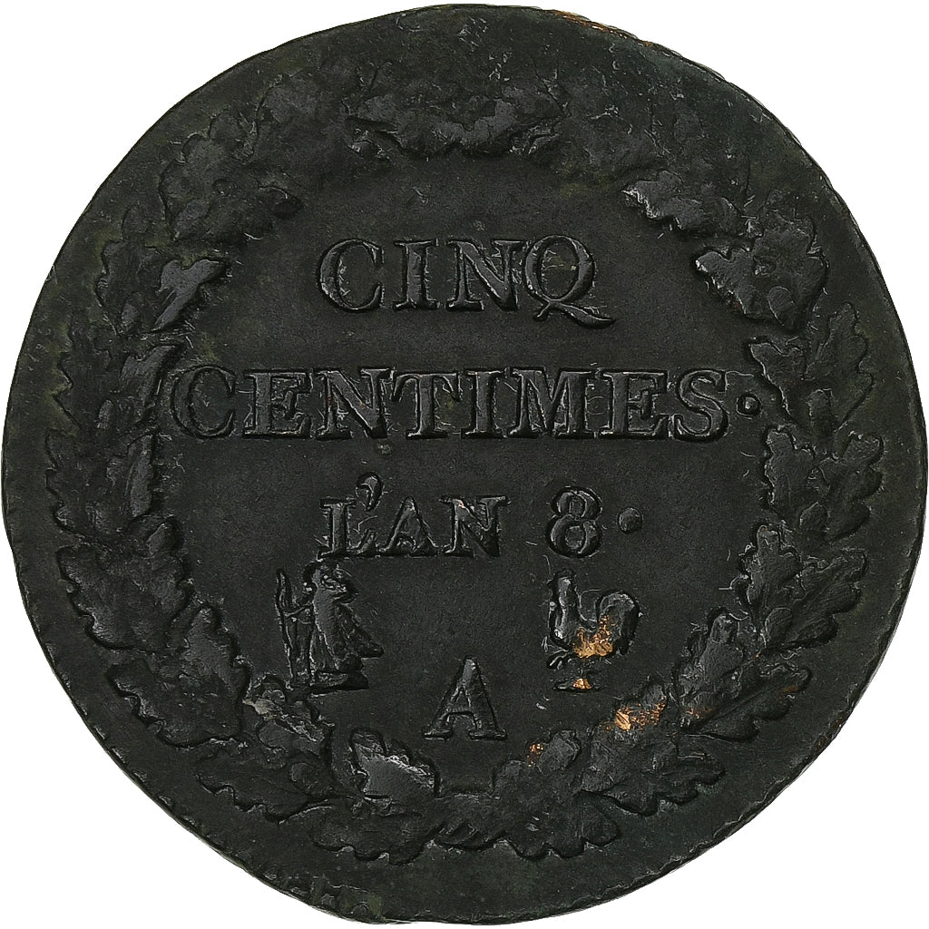 Francia, 5 Centimes, Dupré, AN 8, Paris, Rame, MB+