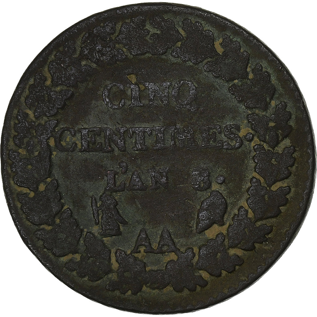 Francia, 5 Centimes, Dupré, AN 8, Metz, Rame, MB