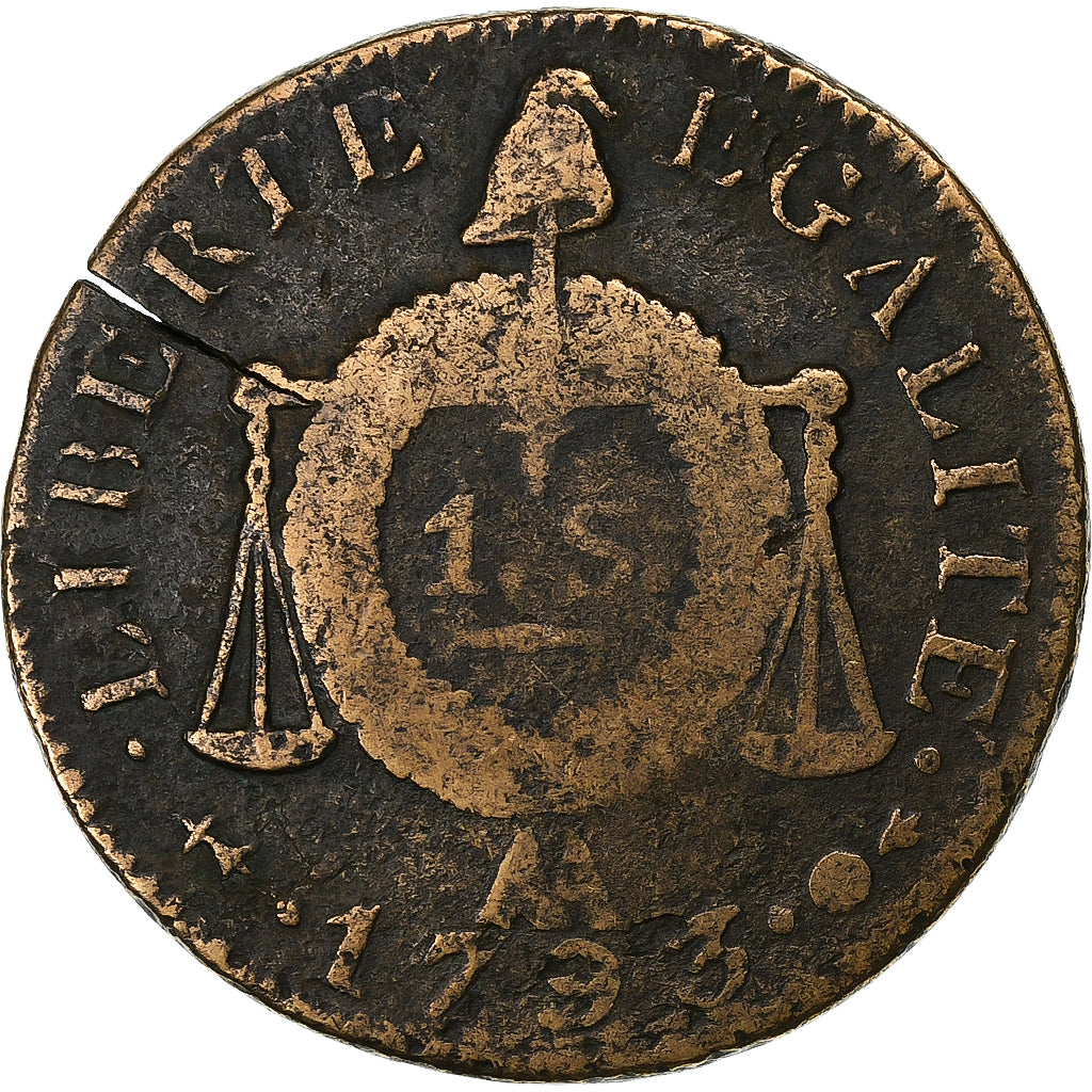 Frankreich, Sol à la balance Françoise, 1793 / AN II, Metz, Kupfer, S