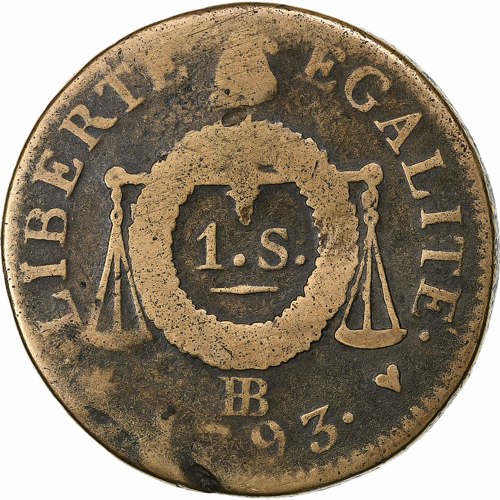 France, Sol à la balance Françoise, 1793 / AN II, Strasbourg, Cuivre, TB