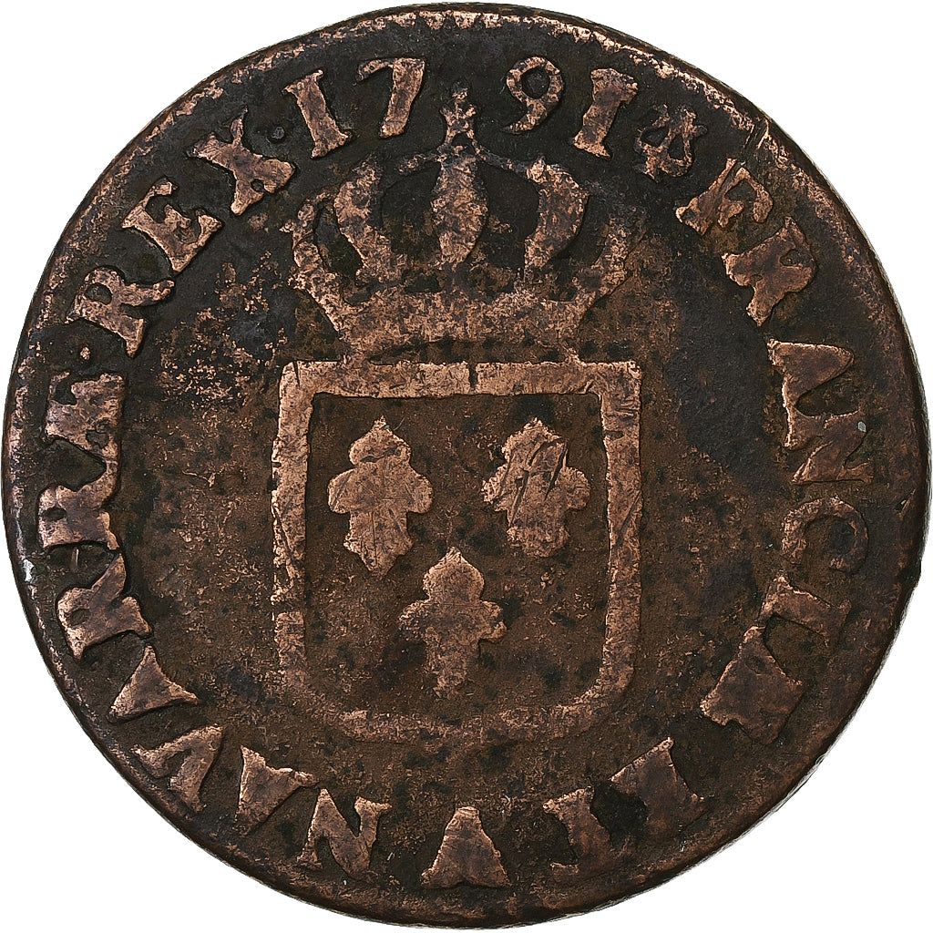 France, Sol, 1791, Paris, Copper, VF(20-25)