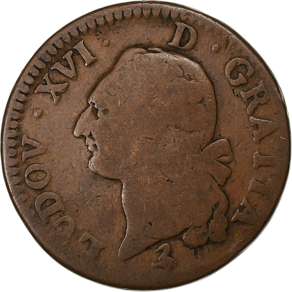France, Sol, 1791, Paris, Copper, VF(20-25)