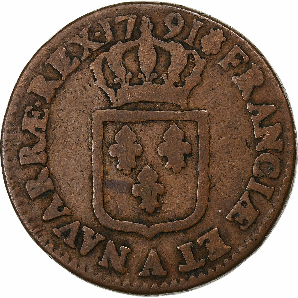 France, Sol, 1791, Paris, Copper, VF(20-25)