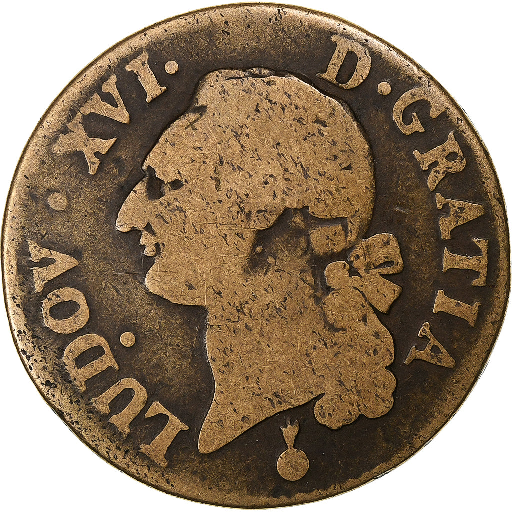 France, Sol, 1791, Metz, Métal de cloche, TB