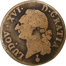 France, Sol, 1791, Metz, Métal de cloche, TB