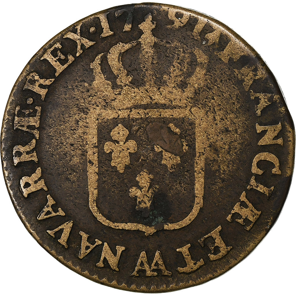 Francia, Sol, 1791, Metz, Métal de cloche, MB