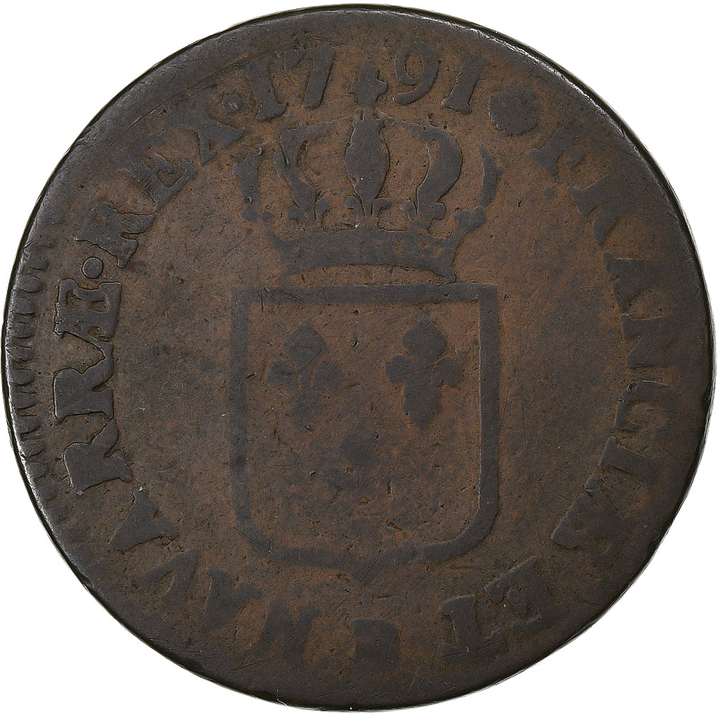 France, Sol, 1791, Rouen, Métal de cloche, TB