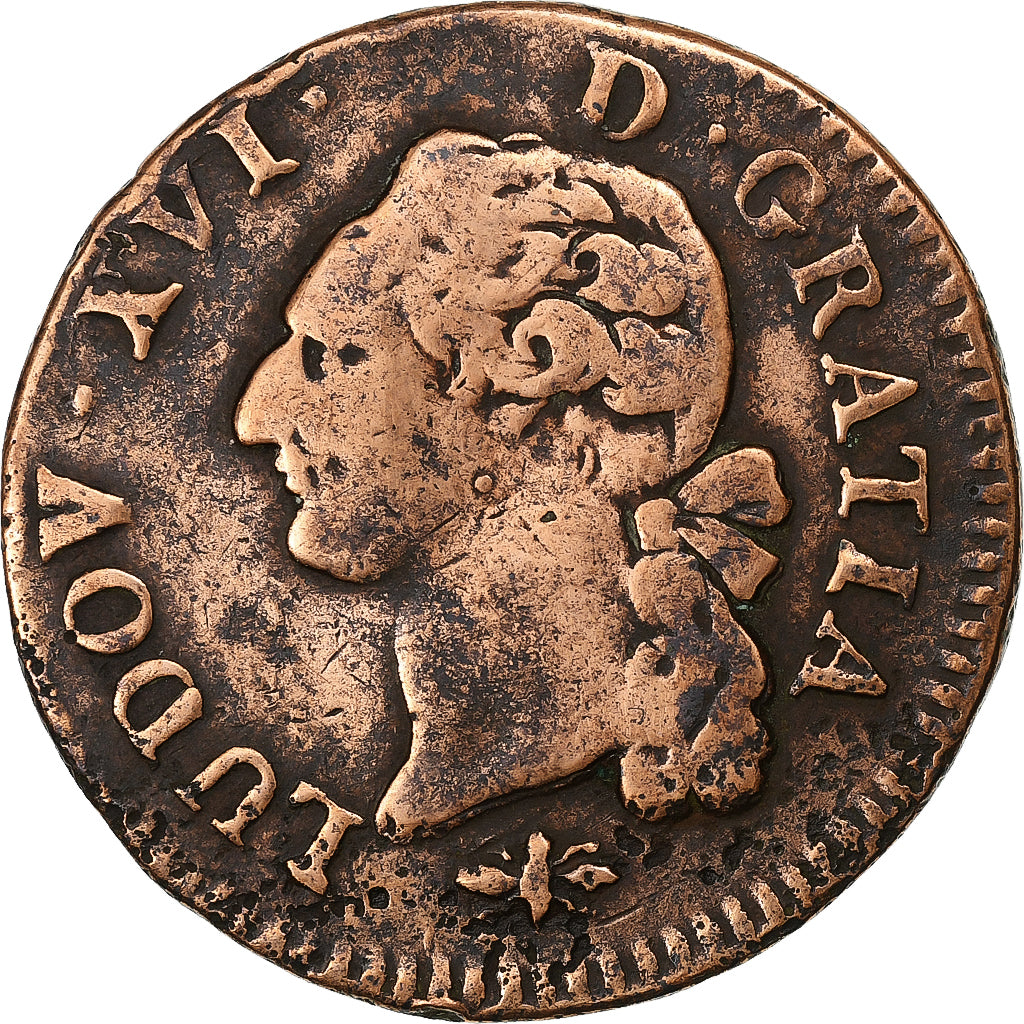 France, Sol, 1791, Lyon, Copper, VF(20-25)