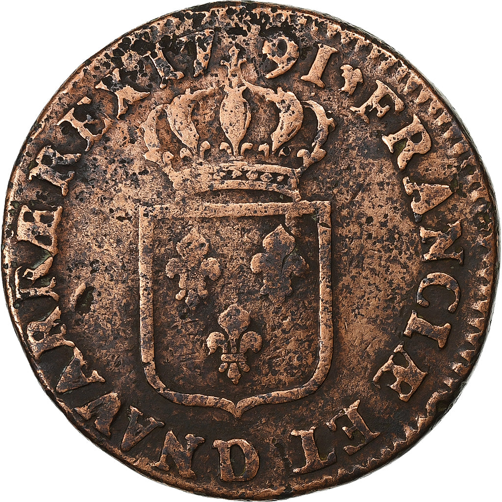 France, Sol, 1791, Lyon, Copper, VF(20-25)