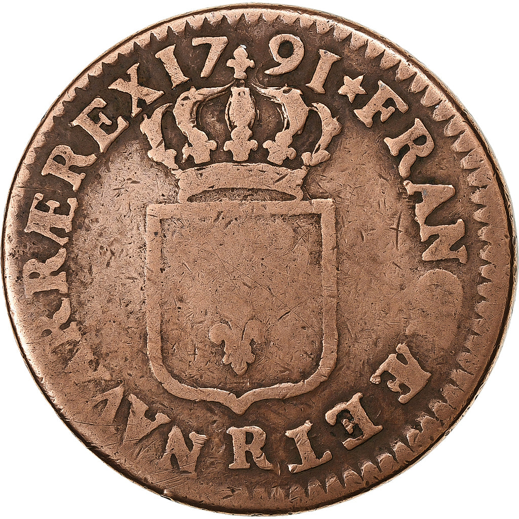France, Sol, 1791, Orléans, Copper, VF(20-25)