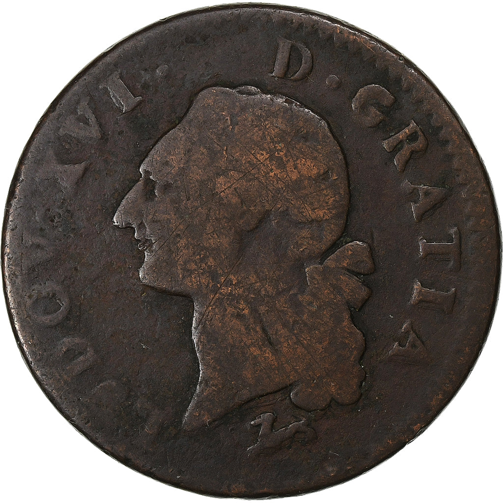 France, Sol, 1786, Orléans, Copper, VF(20-25)