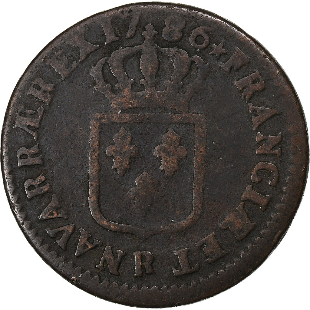 France, Sol, 1786, Orléans, Copper, VF(20-25)