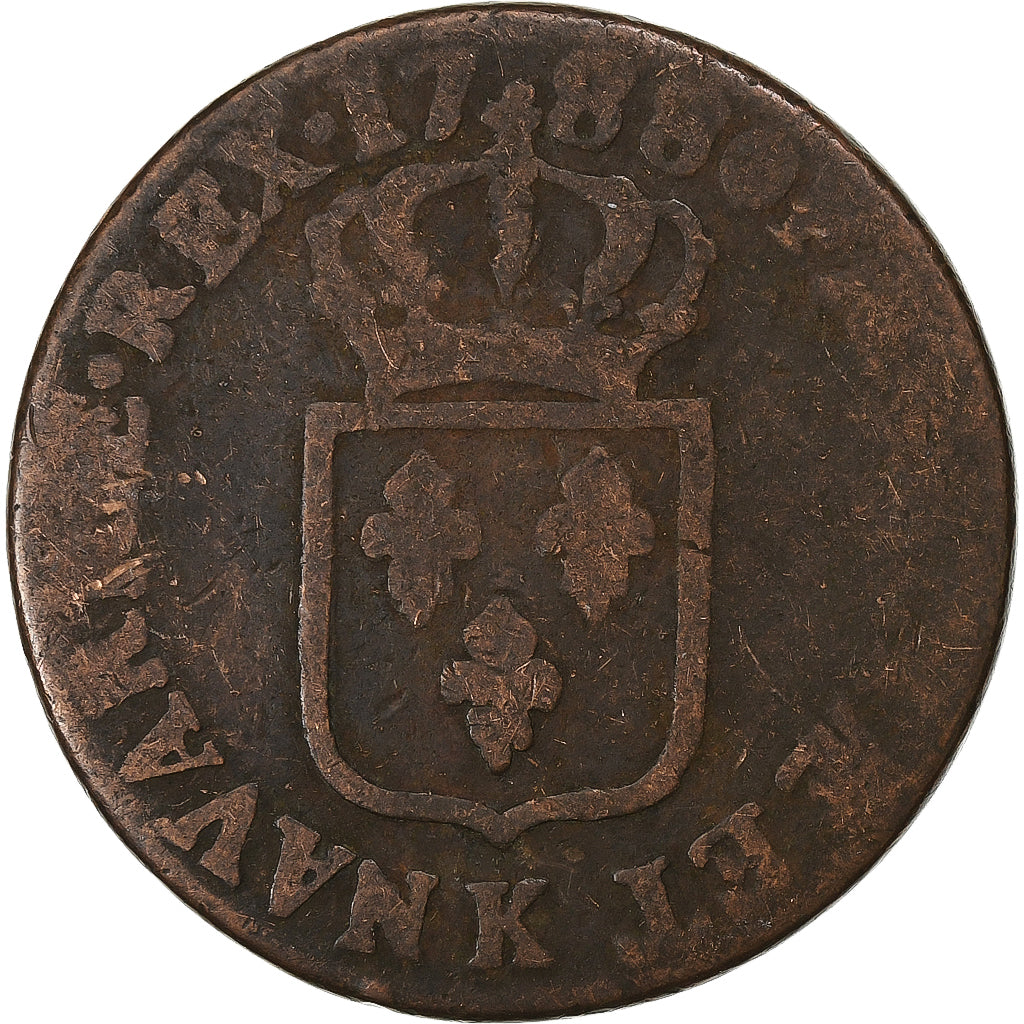 France, Sol, 1788, Bordeaux, Copper, VF(20-25)