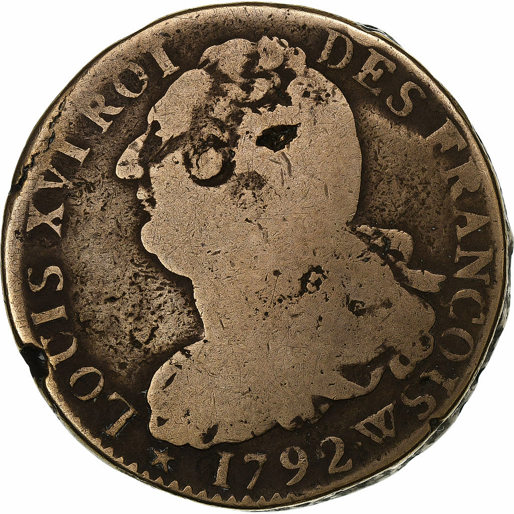 France, 2 sols François, 1792 / AN 4, Lille, Copper, VF(20-25)