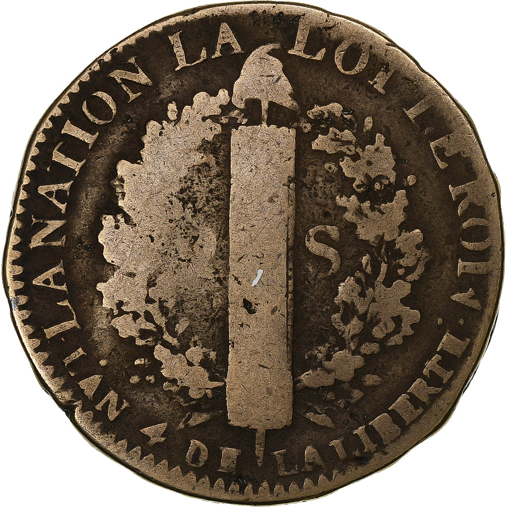 France, 2 sols François, 1792 / AN 4, Lille, Copper, VF(20-25)